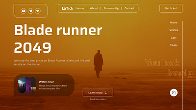 Blade Runner - Movie ticket landing (test1) blade blade runner branding design graphic design landing logo orange test ui uiux ux web webdesign