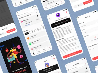 Job Finder App (Case Study) app casestudy concept design finder illustration interaction job project skech ui user ux wireframe