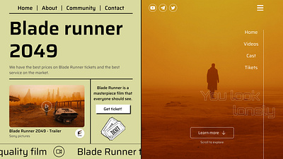 Blade Runner - Movie ticket landing (test3) 2049 blade blade runner branding design graphic design illustration landing logo orange test ui uiux ux web webdesign