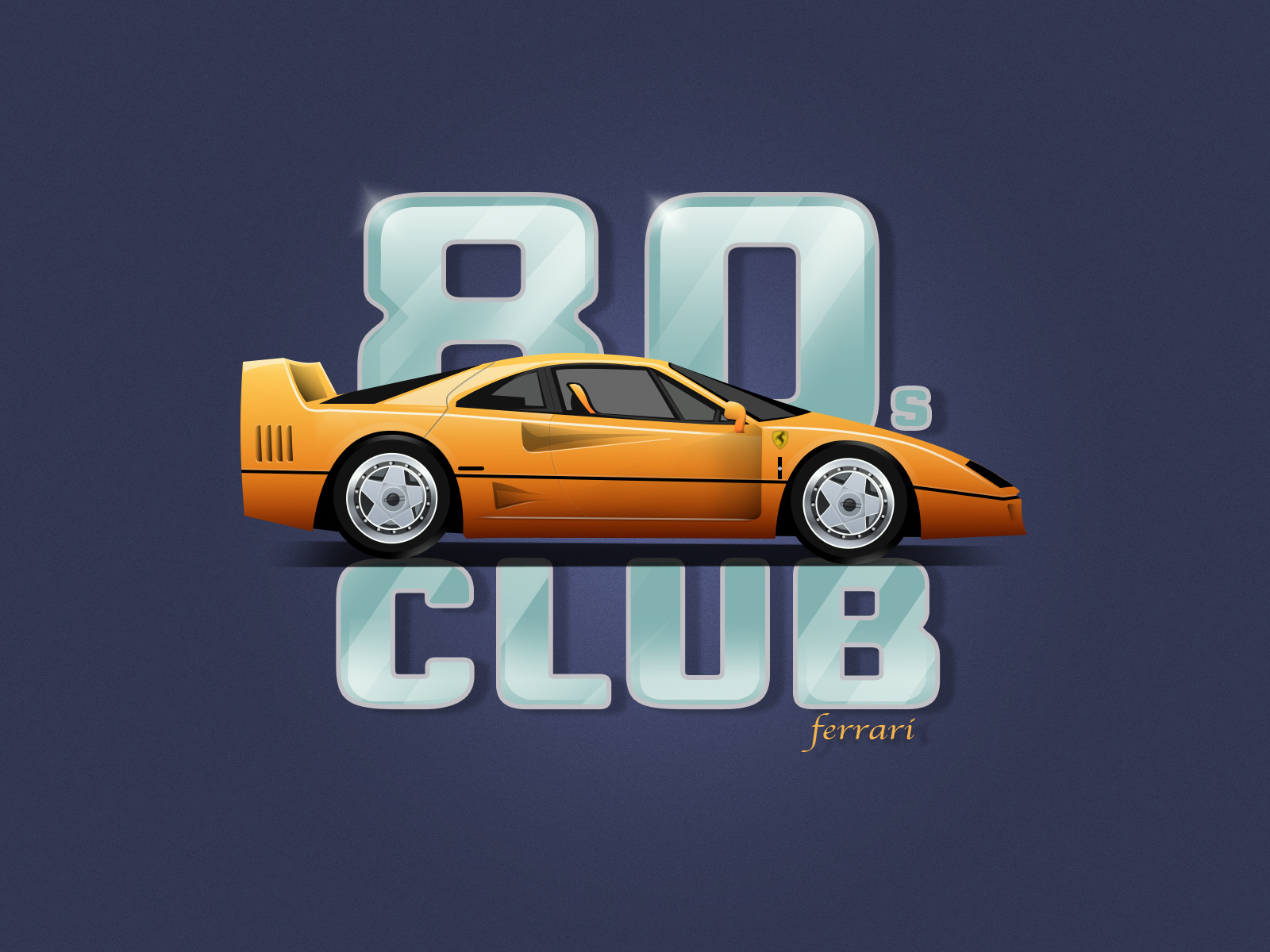 80s Club car ferrari illustration print retro vector