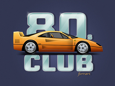 80s Club car ferrari illustration print retro vector