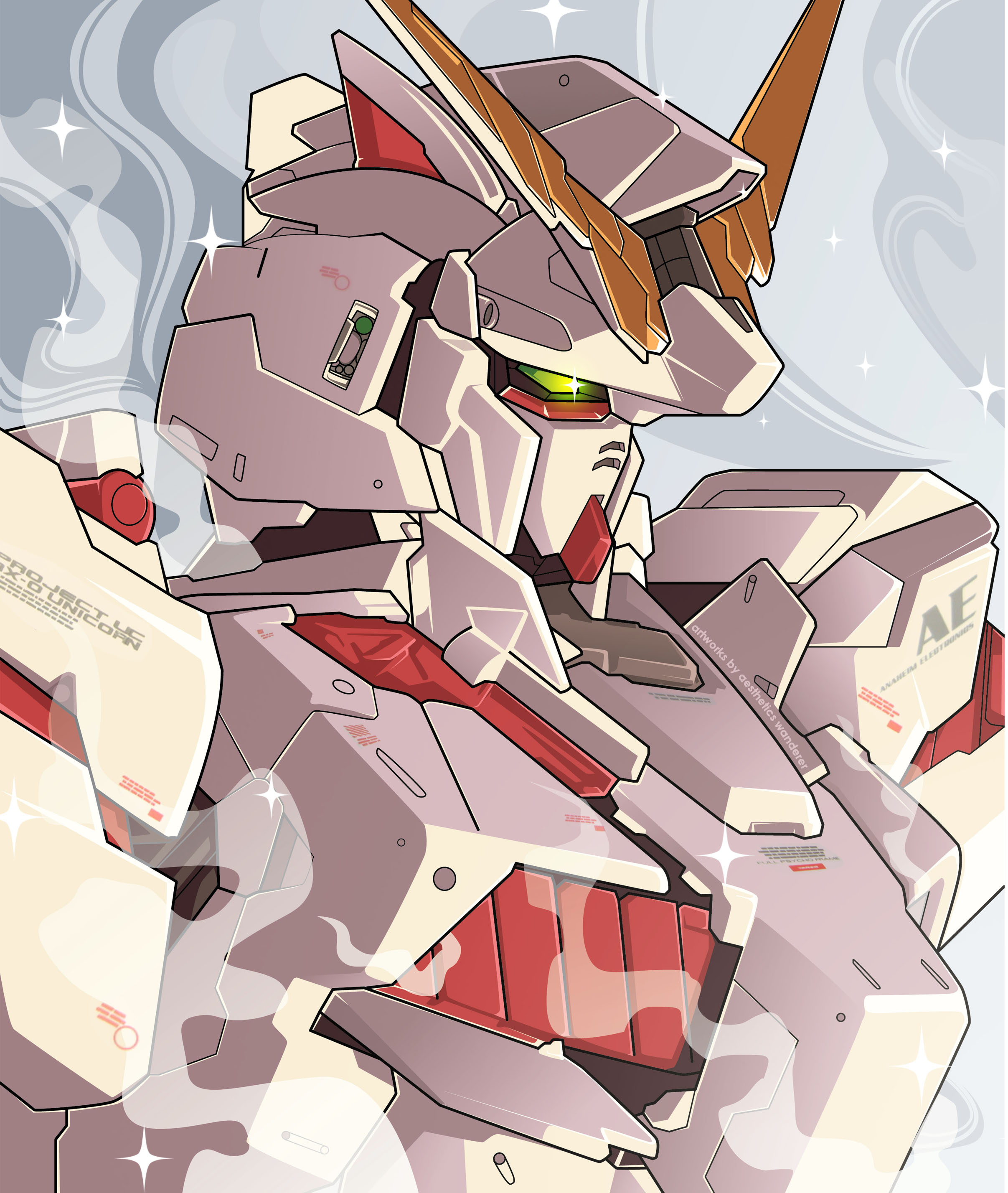 Unicorn Gundam anime bandai character character design design gundam gundam unicorn gunpla helmet illustration japanese mascot mask mecha pilot portrait illustration robot ui