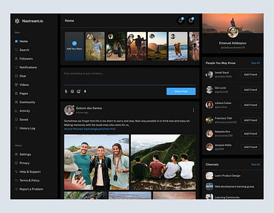 Social media webapp design dark mode dark mode design dasboard facebook homepage instagram landing page post product design reels saas social media social media app story ui design uiux uxdesign uxresearch web design