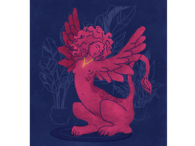 Pink sphinx 2dillustration art design digital graphic illustration lion mythology pink plant sphinx woman