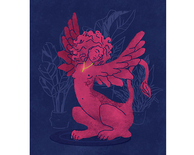 Pink sphinx 2dillustration art design digital graphic illustration lion mythology pink plant sphinx woman