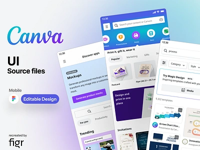 Canva Mobile UI (Recreated) branding canva dashboard design editing figma graphic design icons illustration image editing kit logo mobile app photo presentation tool saas templates typography ui ux vector