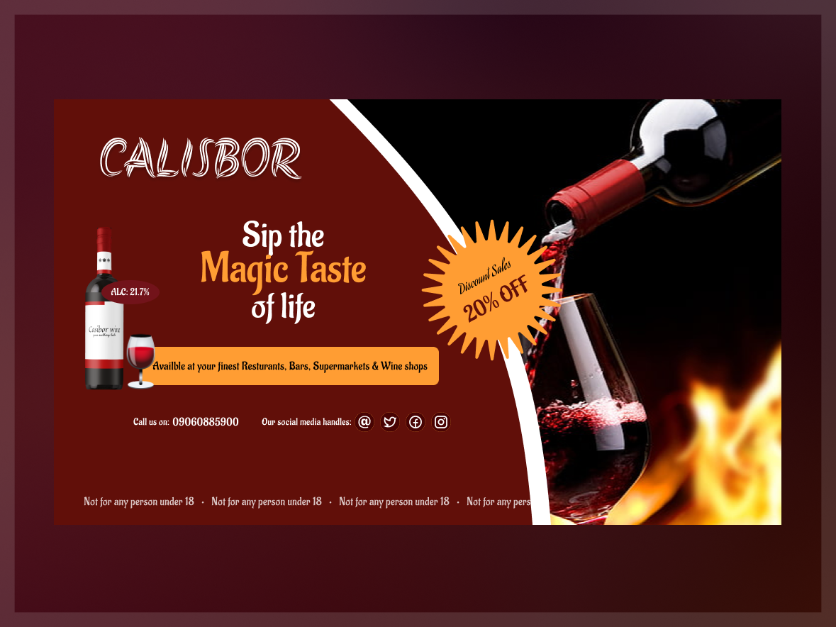 DISCOUNT SALE DESIGN - (Calisbor Wine) advert advertisement animation banner branding cta design discount dribbble flier graphic design illustration logo sales sales discount socials user experience user interface vector wine