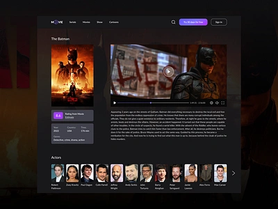 Movie - online cinema actor animation cinema design films landing movie play ui uiux web site