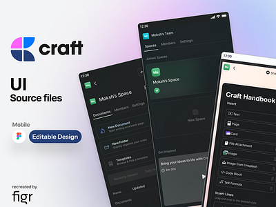 Craft.do Mobile UI (Recreated) android collaborative docs documents figma ios kanban kit management mobile app notes planner process productivity project todo tracking ui ux workflow workplace