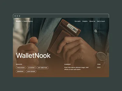 Project Page for Studio agency background image brown dark green desktop gradient hero minimal project project page studio web design website