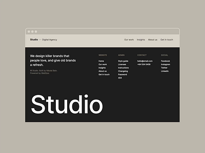 Footer and about page for studio agency desktop footer footer design studio template web design webflow website website design