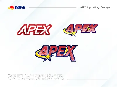 APEX - AETOOLS Priority Support Program blue branding call center calls corporation design graphic design hype logo logo design logo inspo mechanic red retro design shot speed vector vintage white yellow