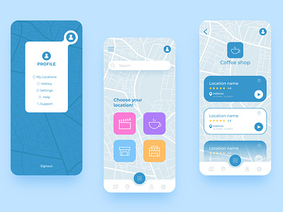 Latest Pickup Location App UI Design app design down gps graphic design location location tracker map mock navigation pick up location pin route search tracker ui ux