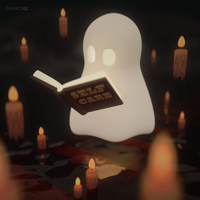Reading ghost 3d 3d animation 3d modelling autumn c4d candles cinema 4d design halloween illustration spooky water