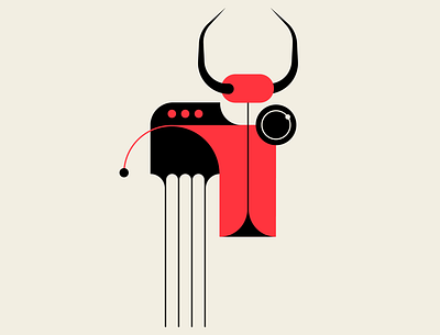 Beef abstract black bull cow design geometric illustration minimalism red