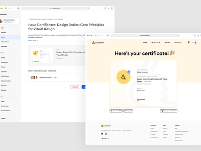 Certificate for course participants - Superpeer certificates clean courses design digital courses online courses saas udemy ui user experience ux web whitespaces