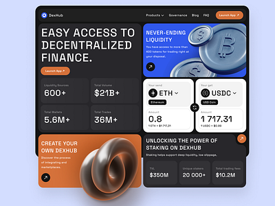 DEX application (concept) 3d app blockchain crypto cryptocurrency dashboard decentralized dex logo staking swap tokens trading ui ui ux web web3
