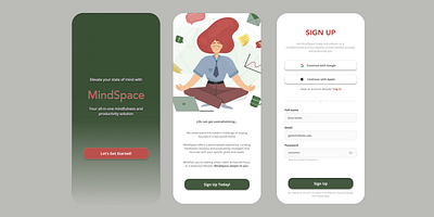 Sign Up Page for MindSpace, a Mindfulness & Productivity app app app design daily ui dailyui design meditation mindfulness mobile ui productivity ui ui design user experience user interface ux