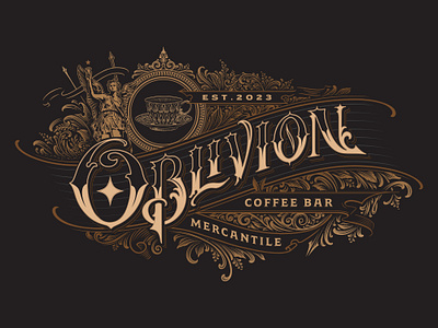 Oblivion coffee bar logo art brand branding coffee coffeebar design handlettering identity illustration lettering logo retro type typography victorian vintage