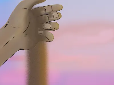 Time blue hand illustration pink sand