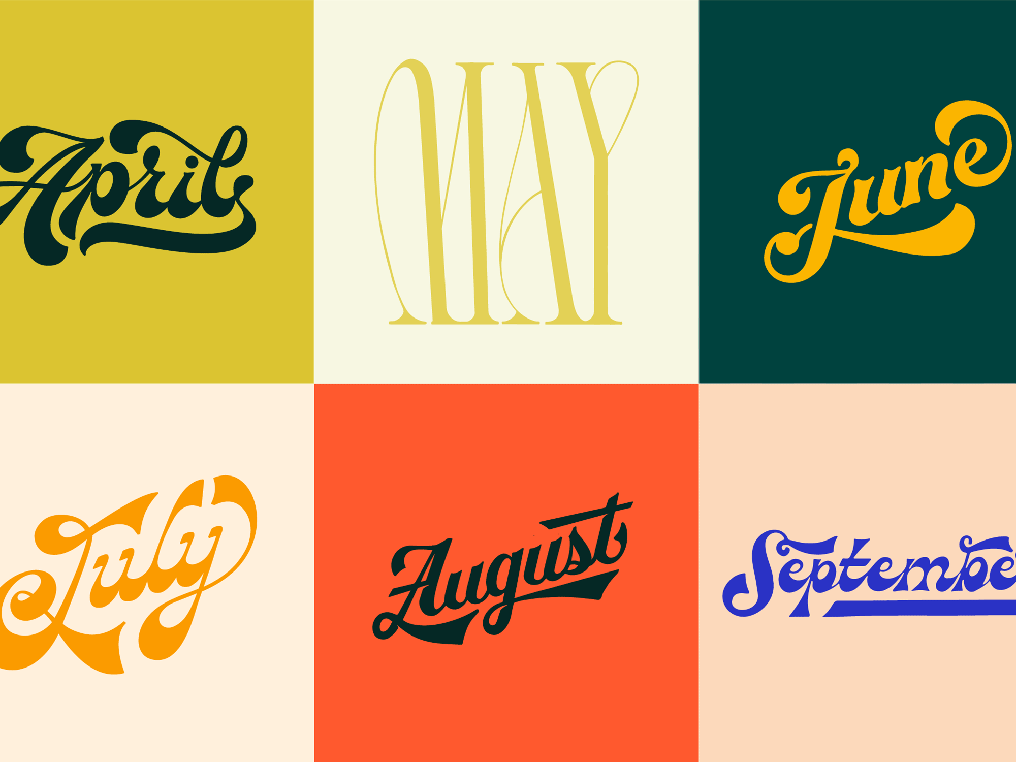 Month Lettering Project custom lettering elegant flourishes funky hand lettering lettering retro script vintage