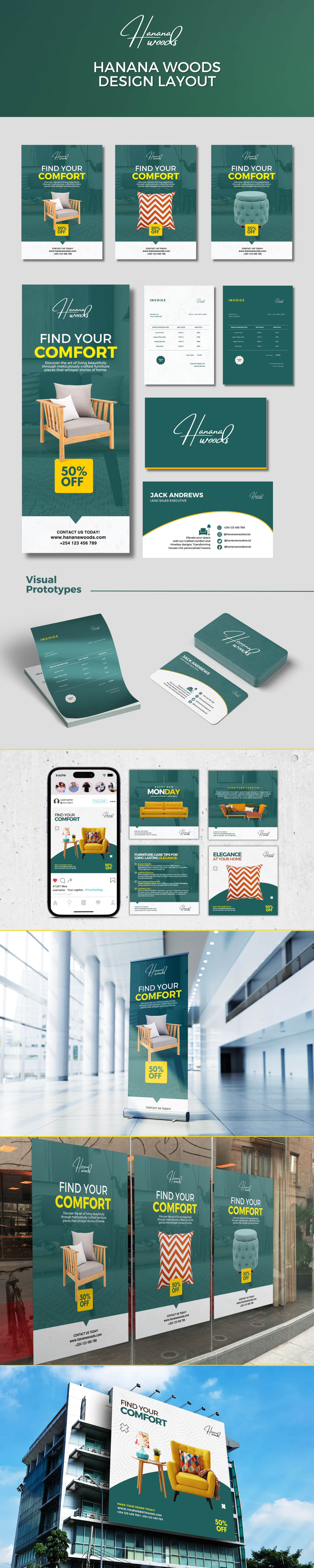 MODERN FURNITURE DESIGN LAYOUT brand identity branding furniture design graphics design home decor interior design modern furniture small business social media flyers