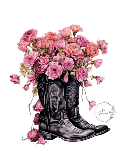 Boots and Flowers art art print boots cowgirl fancy fashion fashion art fashion illustration fashion print flowers pretty wall art