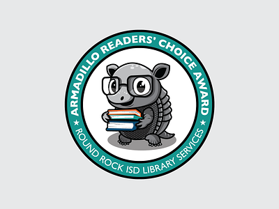 Armadillo Award armadillo books cute glasses library little mascot mascot design nerd quirky read reader reading