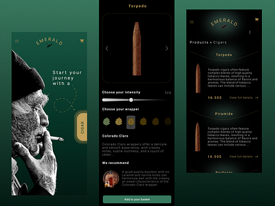 EMERALD e-Shop adobe app branding cigars design eshop figma graphic design illustration inspiration inspire logo luxury minimal mobile research ui ux web