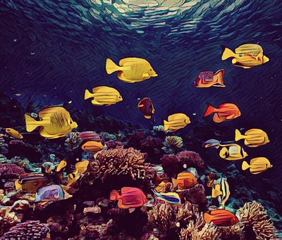 fish on a coral reef aquatic coral reef digital art fish illustration ocean sea underwater