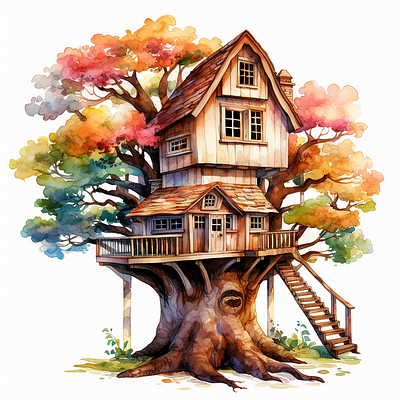 TREE HOUSES art clipart design graphic design house illustration tree tree house watercolor