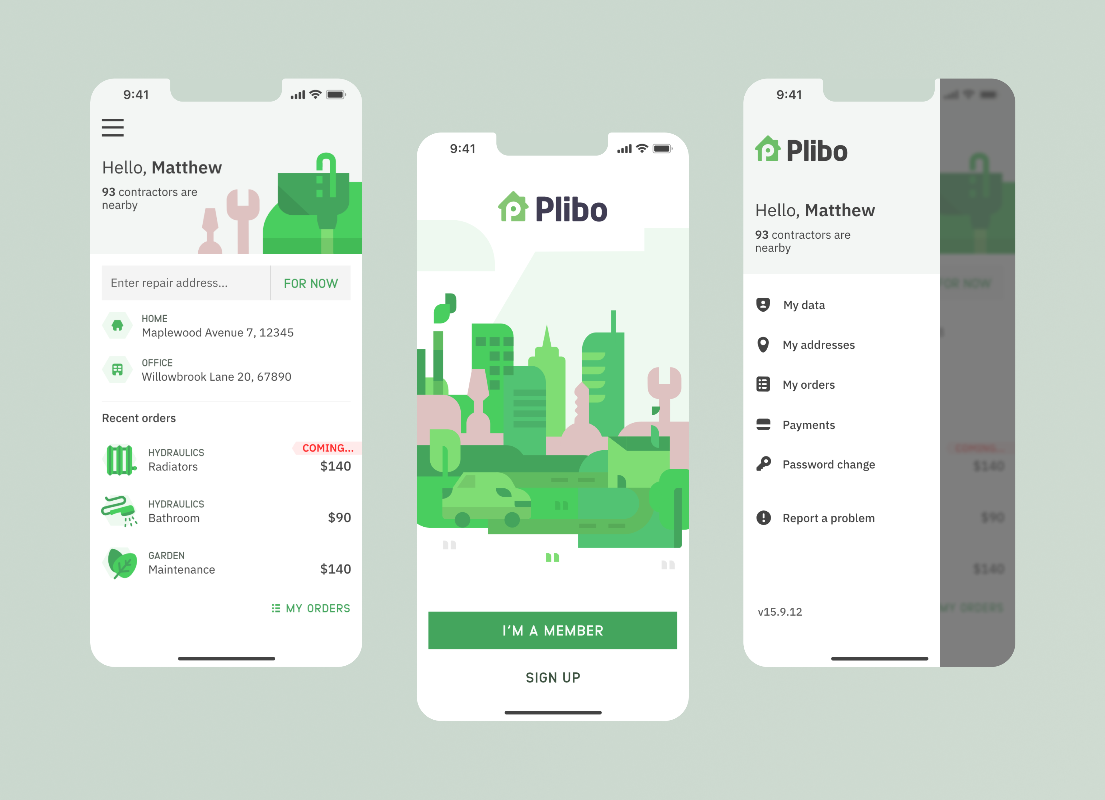 Plibo App app design branding constructor app graphic design green illustration illustration design product design repair app repairs ui ux vector