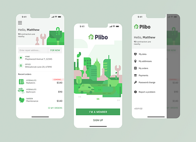 Plibo App app design branding graphic design green illustration product design repairs ui ux vector