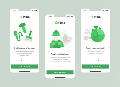 Plibo App Onboarding app design geometric graphic design green illustration onboarding product design steps ui ux vector