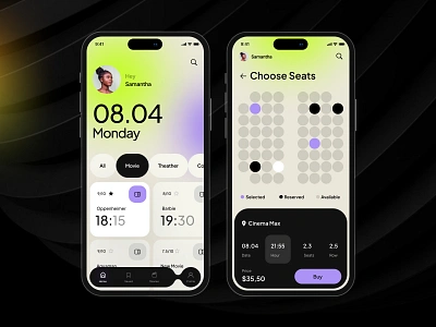 Booking App ai app book booking buy cinema concert design figma minimal modern movie reserve ticket ui ux web website