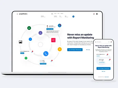 PeopleFinders — Report Monitoring I cards cta design exploration landing page minimalist design mobile app product design responsive design search bar sign up ui ux visual exploration web app