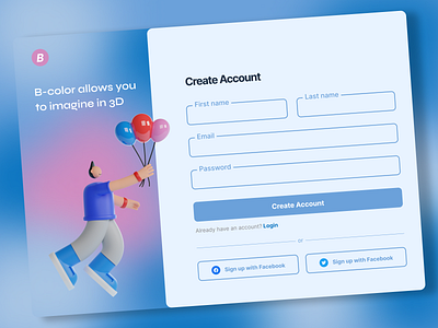 Sign up page 3d account branding bright colors create createaccount dailyui design graphic design landing signup ui ux website