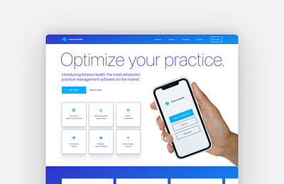 Health practice management software blue book appointments design digital design gradient landing page marketing page medical practice software mobile software time tracking typography ui ux