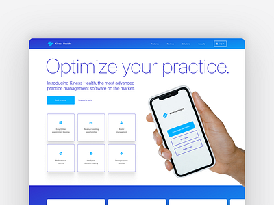 Health practice management software blue book appointments design digital design gradient landing page marketing page medical practice software mobile software time tracking typography ui ux