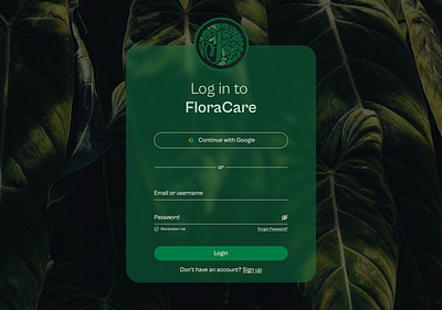 Login page for FloraCare design logo typography ui ux