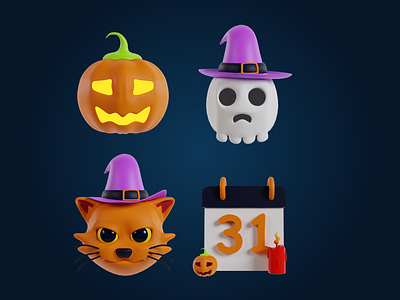 3d Icons Halloween elements 31 oktober 3d ghost graphic design halloween halloween icon icon illustration jack o lantern pumpkin scary spooky trick or treat ui ui ux vector witch