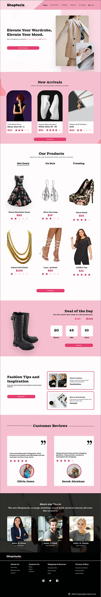 Shoptacle Clothing Landing Page accessories clothing customer review fashion figma landing page online webshop ui ux design uiux web design website design