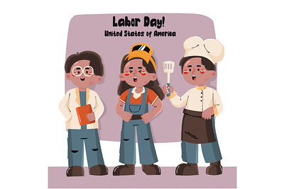 Flat USA Labor Day Celebration america celebration day flag holiday illustration labor parade professional usa vector worker