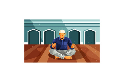 Muslim Worshipping in the Mosque Illustration illustration
