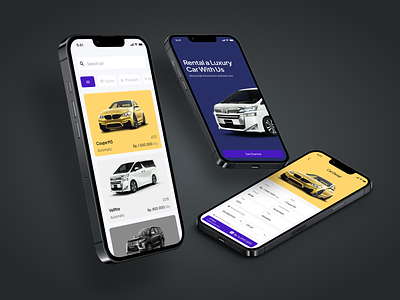 Mobile App - Car Rental 2023 android app best black dark design ios iphone mobile mockup purple trend ui ux yellow