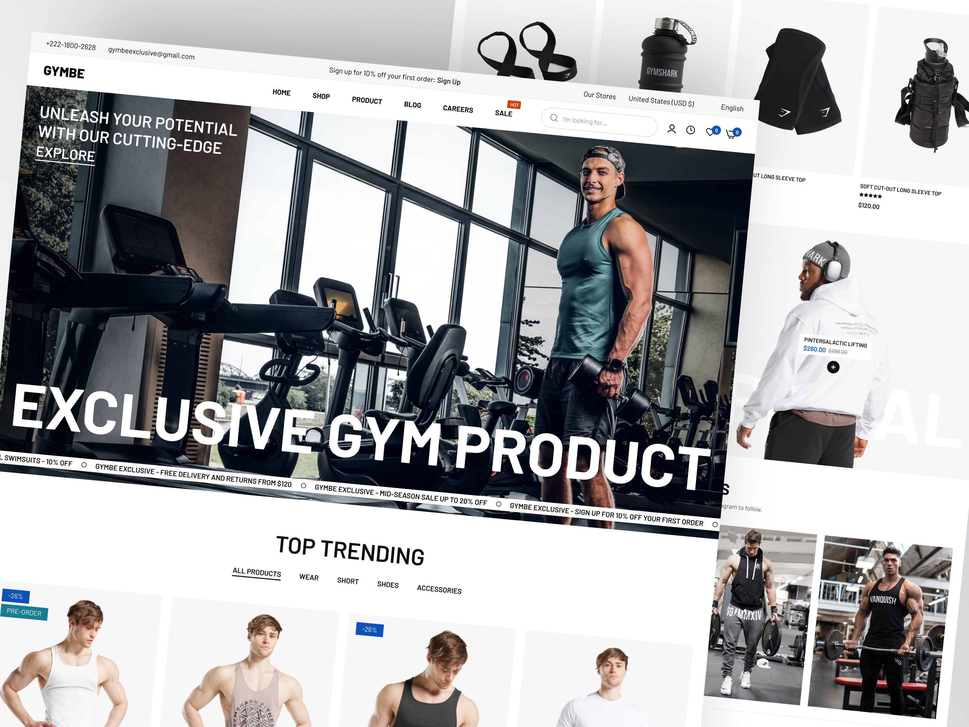 GYMBE - GYM Product E-Commerce Website design e commerce ecommerce exercise fitness gym gym product interface landing page layout minimalist modern product shop shopify sport store ui web design website