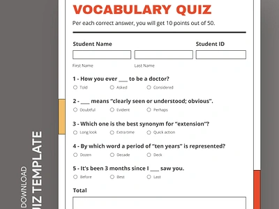 Vocabulary Quiz Free Google Docs Template academy check classroom design docs elementary exam free template free template google docs google google docs high print printing quiz quizzes school template test word