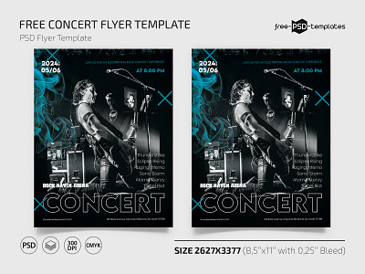 Free Concert Flyer Template in PSD black concert design event events flyer flyers free freebie photoshop print printed psd rock template templates
