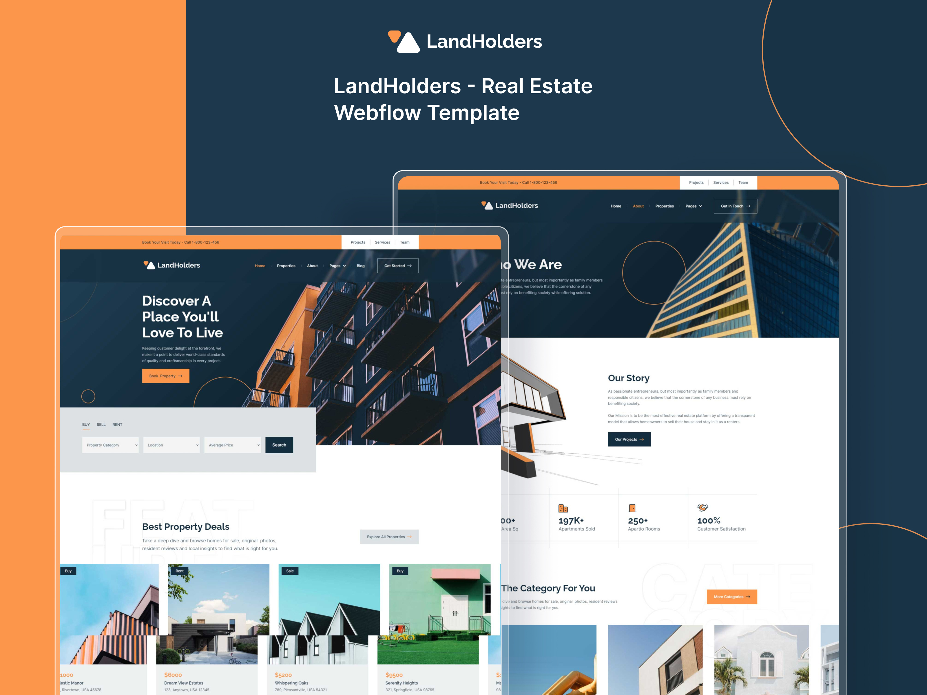 LandHolders - Real Estate Webflow Website Template Design agency website brokers business commercial website construction design illustration land portfolio properties real estate website residential template ui uiux designer web design agency webflow website website builders website designer