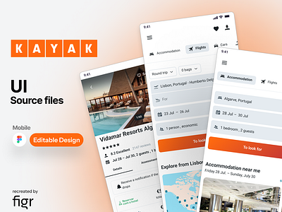 Kayak Mobile UI (Recreated) app design beach booking figma hiking holiday ios iphone kayak kit mobile mobile app planning product design search skyscanner travel trips ui ui ux